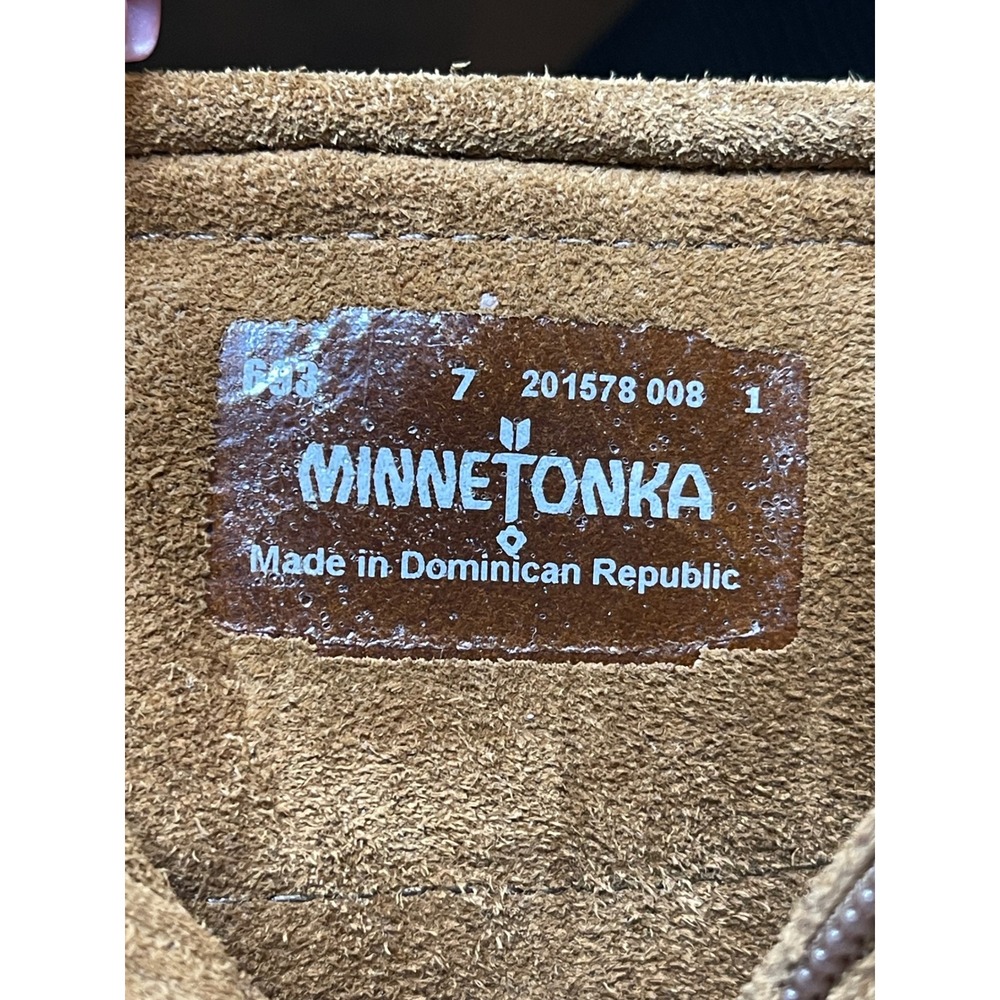 Minnetonka Double Fringe Side Zip Boot Womens 7 Brown Excellent Suede Concho 693 - Picture 9 of 11